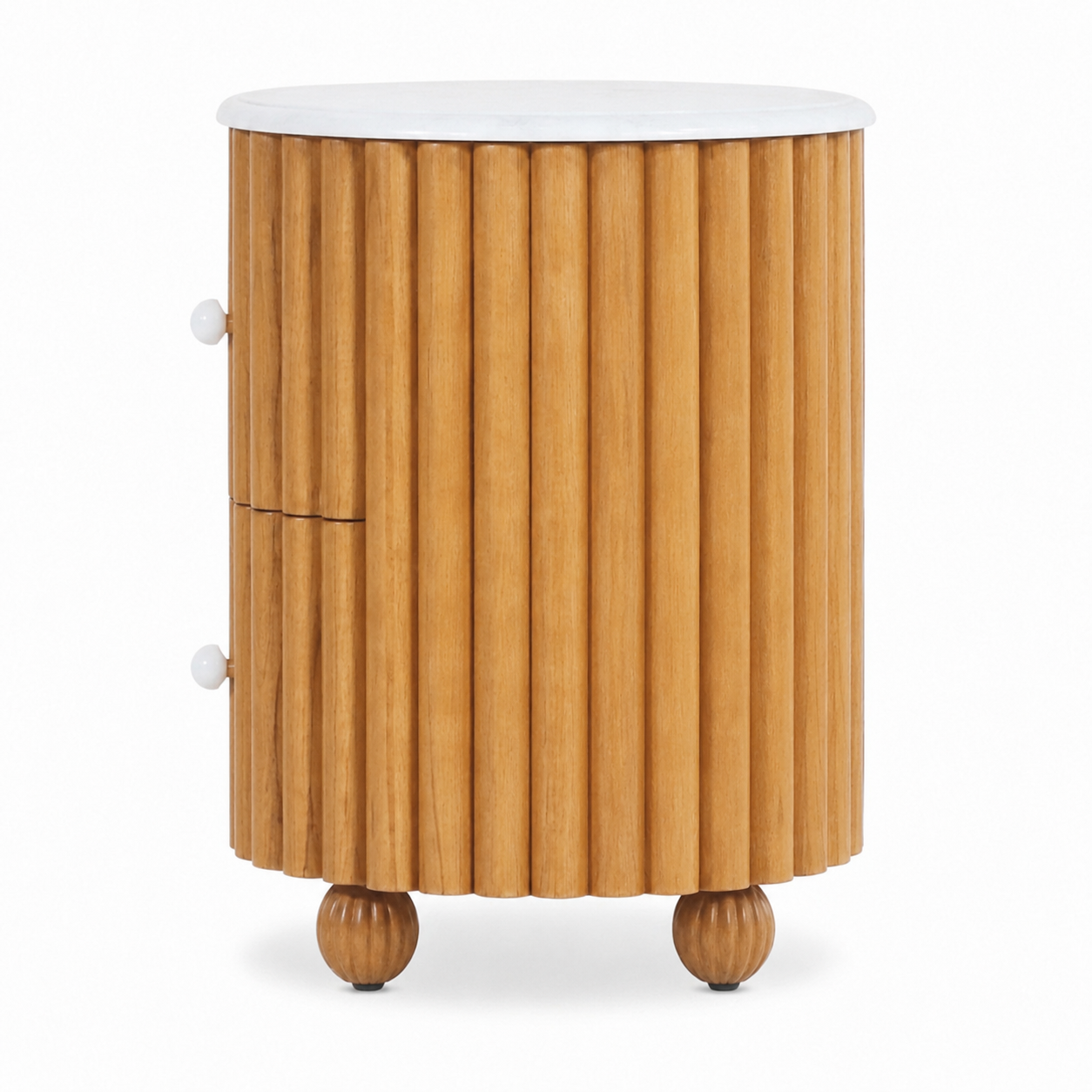 Poppy Fluted Oak Nightstand with Marble
