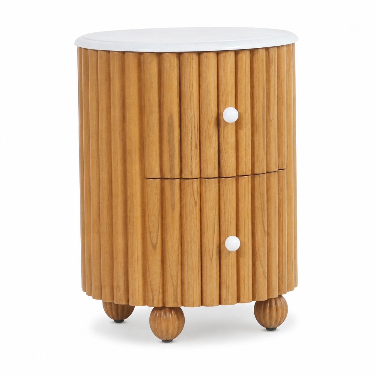 Poppy Fluted Oak Nightstand with Marble