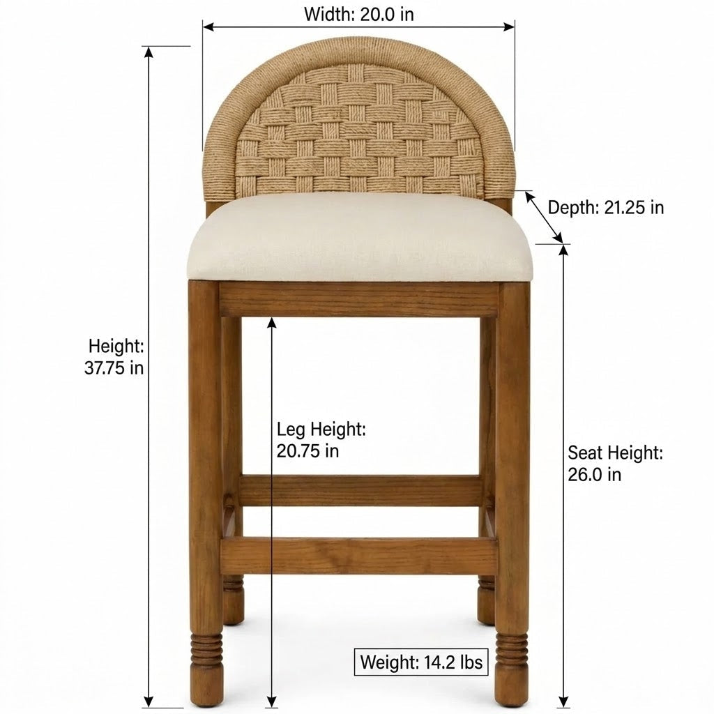 Sophia Solid Oak with Woven Back Bar & Counter Stool