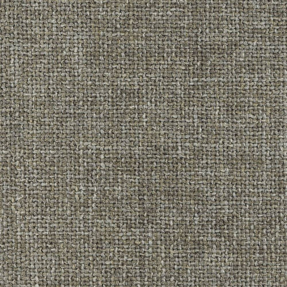 Close-up of neutral beige woven upholstery fabric showing a coarse basket-weave texture; 10% linen, 25% acrylic, 65% polyester blend intended for sofa upholstery.