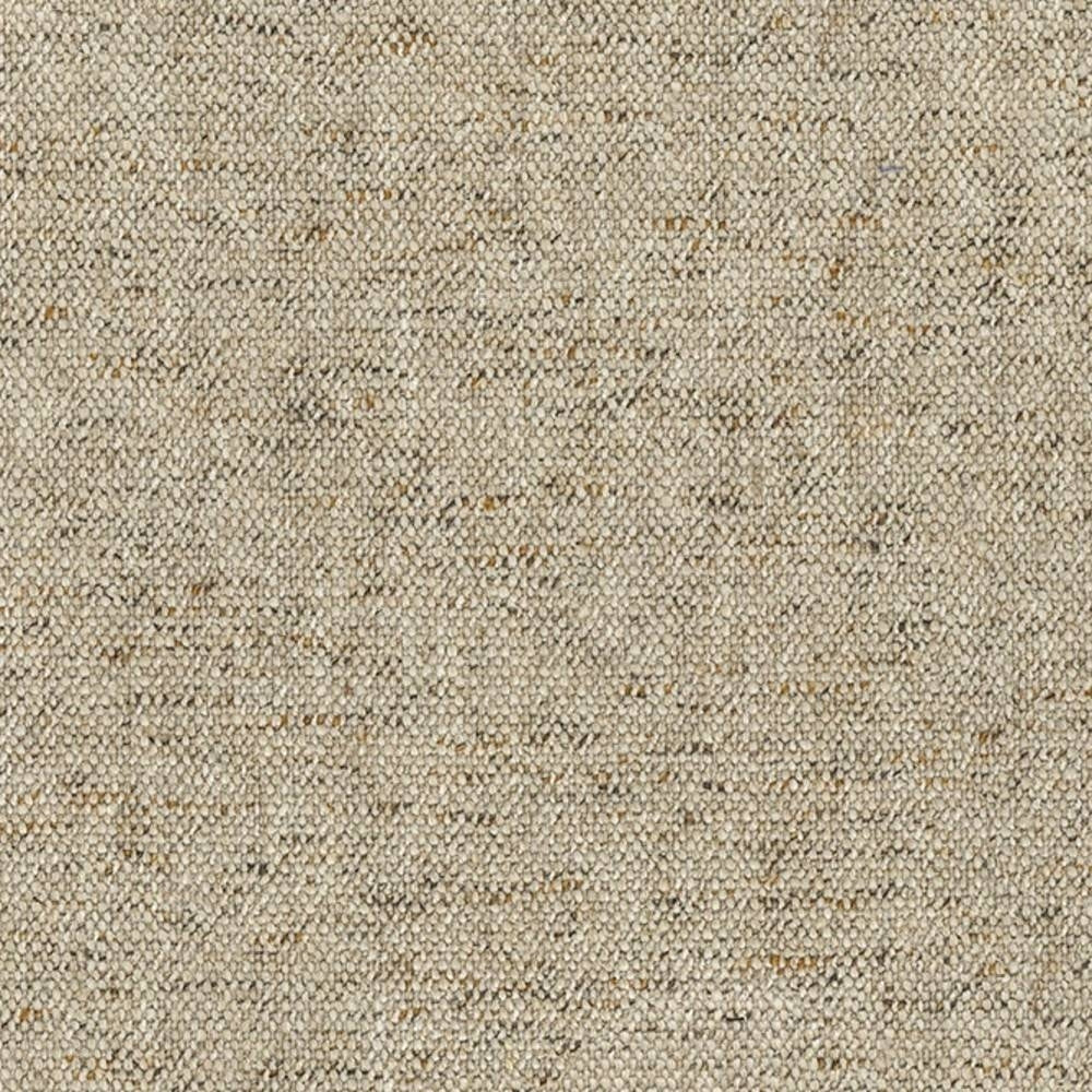 Close-up of beige upholstery fabric in a linen, rayon, acrylic and polyester blend, showing a textured, tightly woven surface with subtle darker flecks, ideal for sofa upholstery.