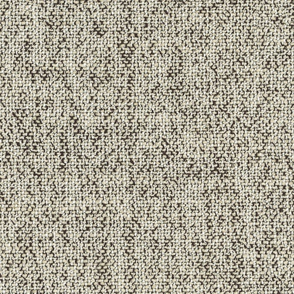 Close-up of beige and cream woven upholstery fabric with subtle taupe specks and a heavy-duty textured weave, ideal for contemporary sofas; 15% cotton, 22% rayon, 23% acrylic, 5% linen, 35% triacetate.