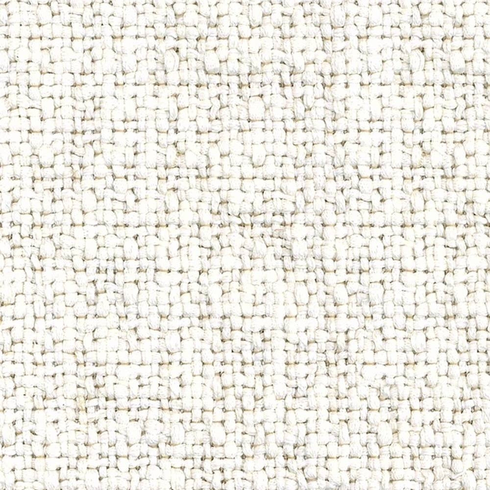 Close-up of cream-beige woven upholstery fabric with a nubby, basketweave texture; linen-rayon-cotton-polyester blend ideal for contemporary sofas.