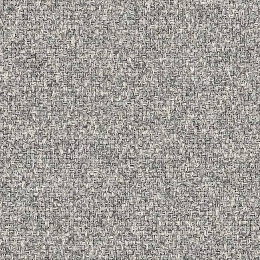 Close-up of neutral gray-beige woven upholstery fabric showing a tight basketweave texture; 33% cotton, 15% rayon, 52% polyester, suitable for contemporary sofas.