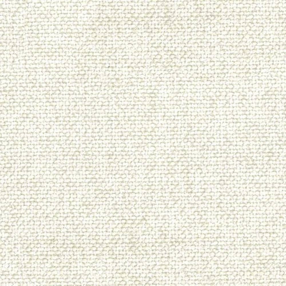 Close-up of a cream-colored upholstery fabric swatch, a mixed-fiber blend of cotton, rayon, wool, acrylic and polyester with a tight, slightly looped woven texture for contemporary sofas.