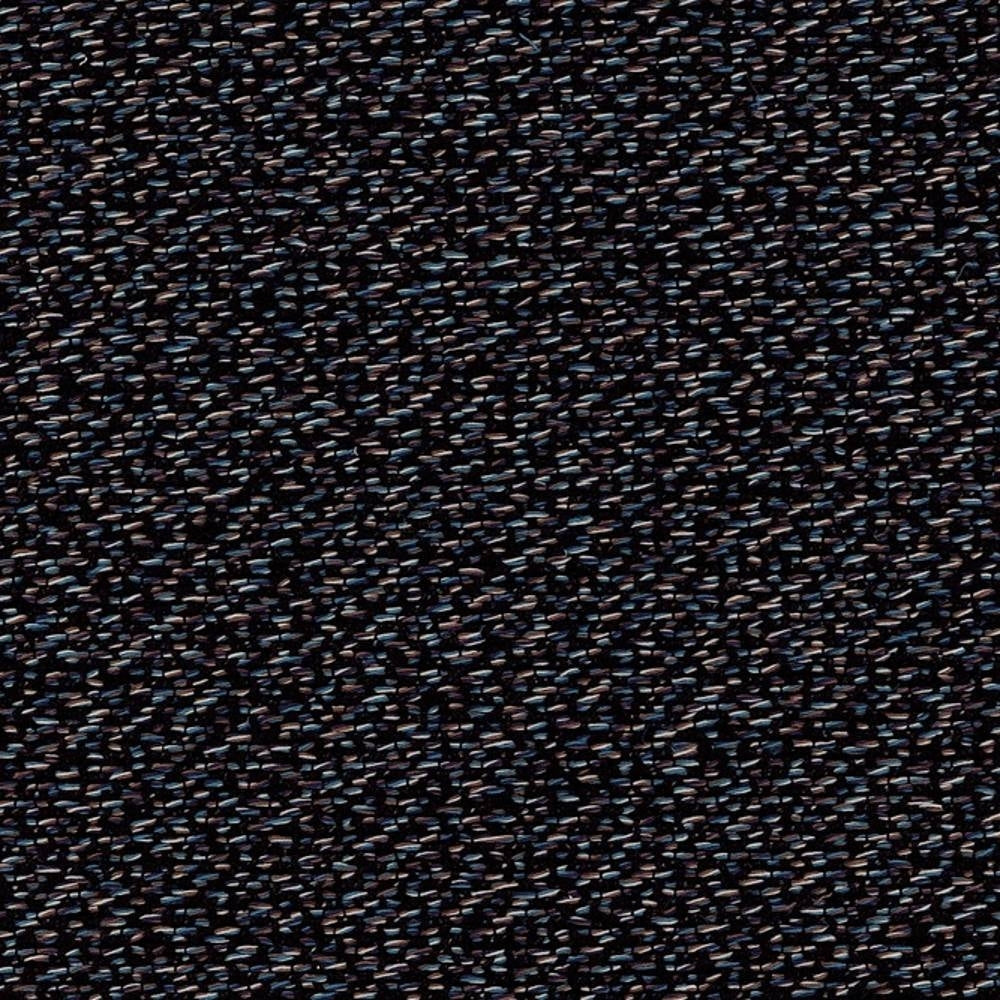 Close-up of dark speckled sofa upholstery fabric showing a tight woven texture with subtle blue and beige flecks; 38% rayon and 62% polyester, contemporary modern style.