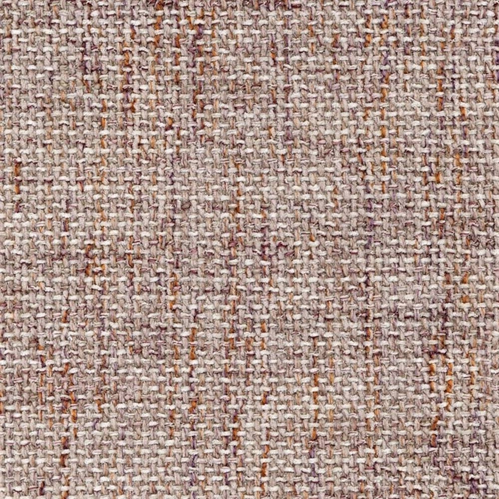 Close-up of beige and cream woven upholstery fabric with subtle brown and orange flecks and a textured basketweave, 54% rayon / 7% acrylic / 39% triacetate blend suitable for sofas and office seating.