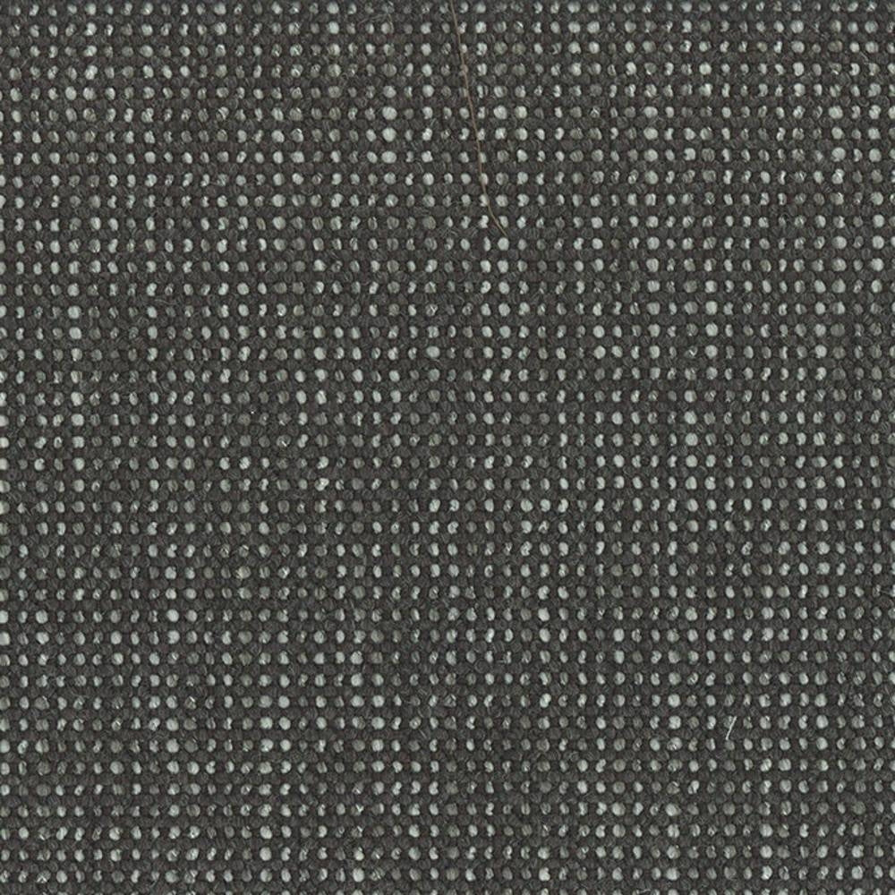 Close-up of a dark gray woven upholstery fabric showing a dense small light-gray dot texture; wool-linen-viscose-acrylic-polyester blend suited for contemporary sofas.