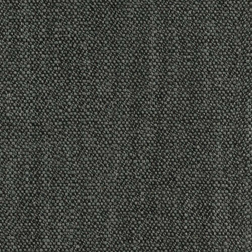 Close-up of charcoal-gray woven upholstery fabric showing a tight pebble texture; 14% wool, 3% linen, 52% acrylic and 31% polyester blend ideal for contemporary sofas.
