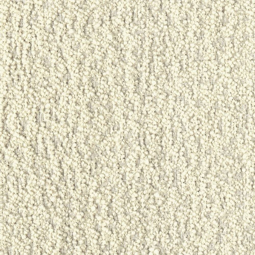 Close-up of cream boucle upholstery fabric with a soft looped texture, suitable for modern sofas; 30% wool, 47% acrylic, 23% polyester.