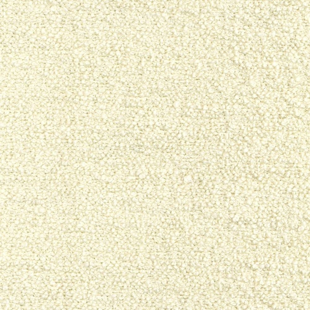 Close-up of cream boucle upholstery fabric showing tight looped wool-blend texture (30% wool, 40% acrylic, 30% polyester), ideal for contemporary sofa upholstery.