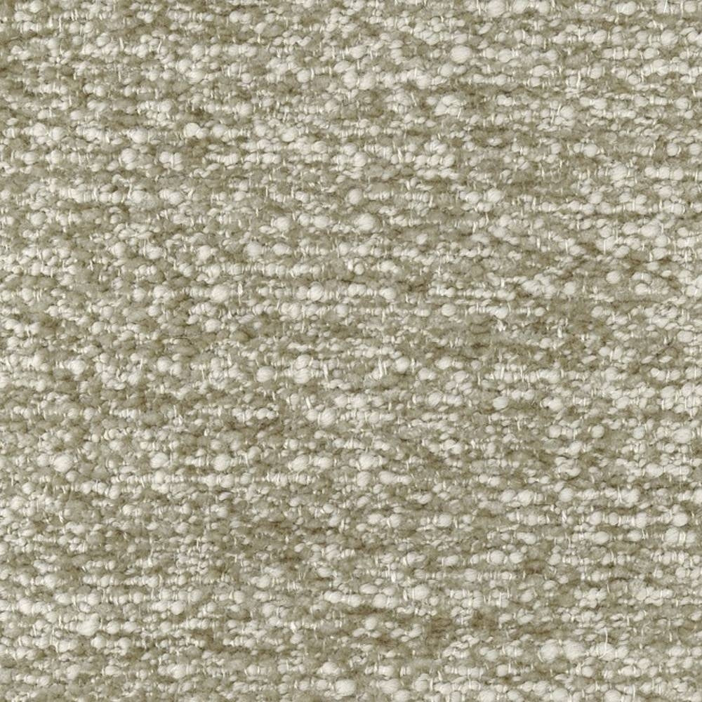 Close-up of cream boucle upholstery fabric swatch showing a nubby, looped texture in a neutral wool-blend (30% wool, 35% acrylic, 4% linen, 8% rayon, 23% polyester), ideal for contemporary sofas.