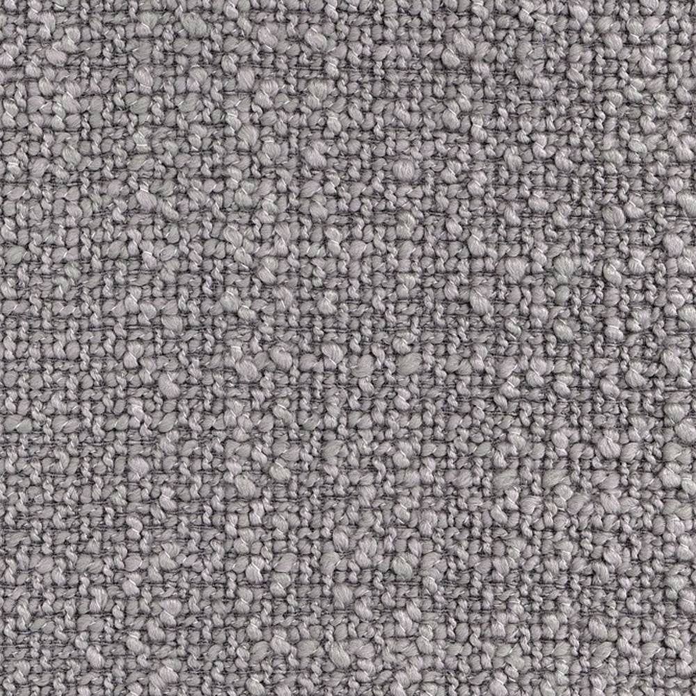Close-up of neutral cream looped bouclé upholstery fabric with a tight textured weave, 73% rayon and 27% triacetate, suitable for heavy-duty sofa upholstery.