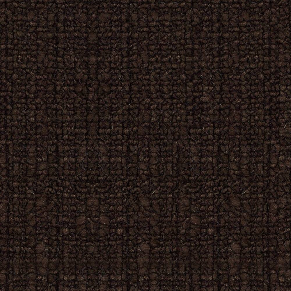 Close-up of deep brown wool-blend upholstery fabric (32% wool, 48% acrylic, 20% triacetate) showing dense, looped boucle texture, ideal for sofas and indoor neutral upholstery.