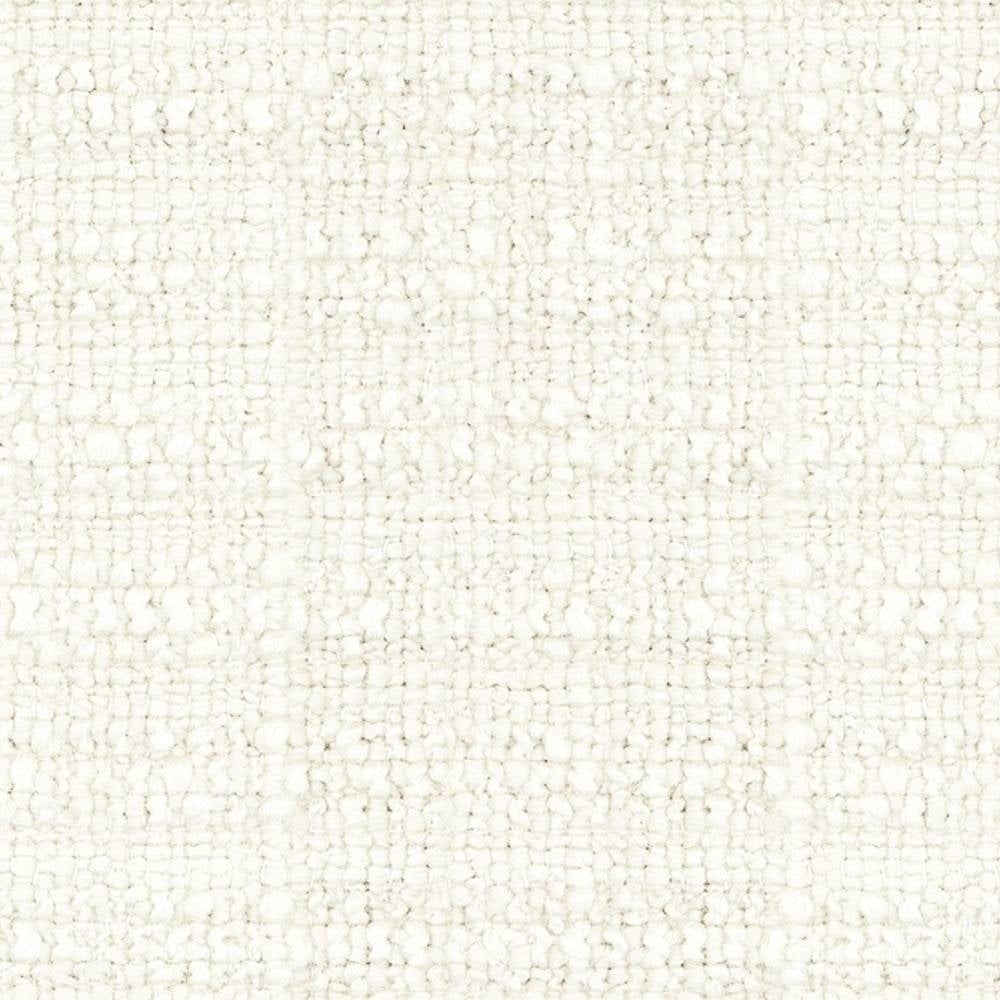 Close-up of cream upholstery fabric in a 32% wool, 48% acrylic, 20% triacetate blend, showing a soft textured bouclé looped weave ideal for sofas and neutral interiors.