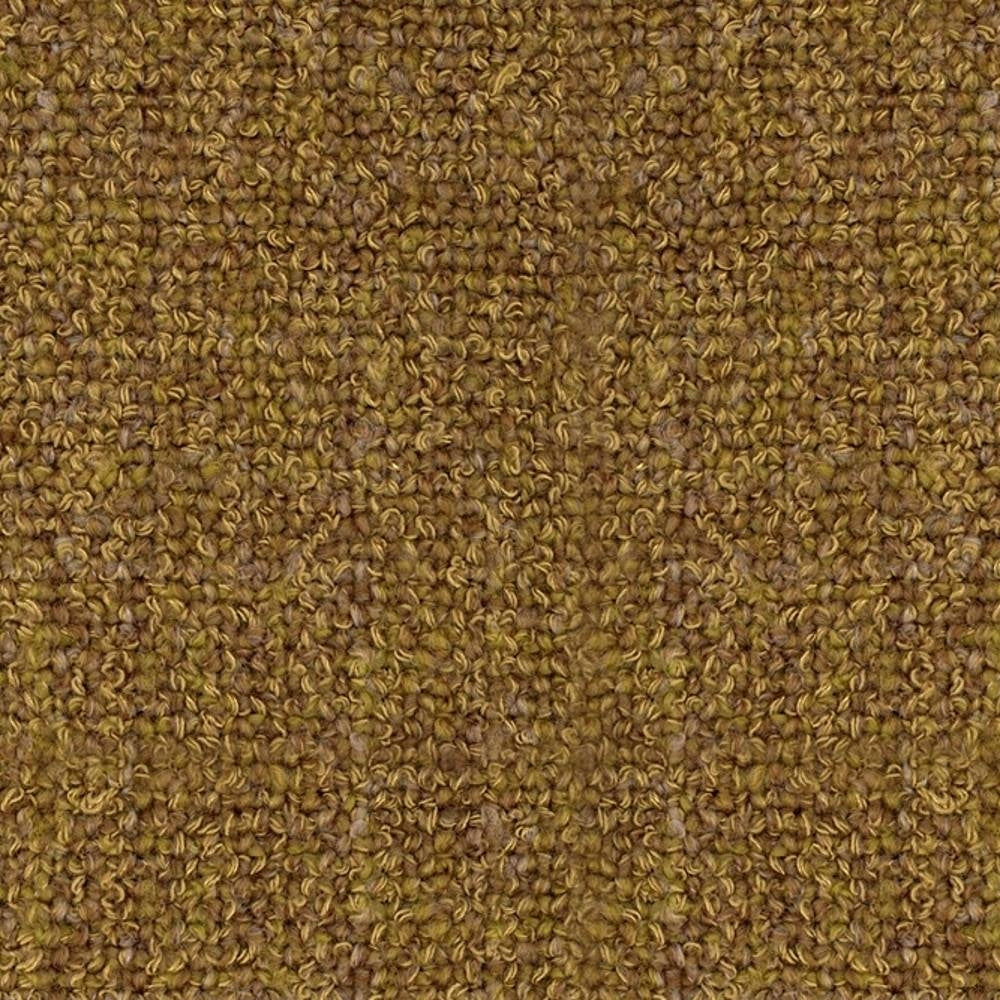 Close-up of mustard-beige boucle upholstery fabric with dense looped texture; 25% wool, 45% acrylic and 30% triacetate composition, ideal for contemporary modern sofas and neutral seating.