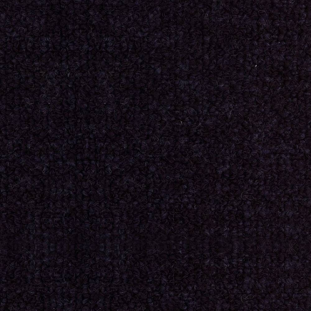 Close-up of deep charcoal boucle upholstery fabric with dense looped texture, a soft wool-rayon blend (15% wool, 54% rayon, 18% acrylic, 13% triacetate) ideal for indoor sofa upholstery.
