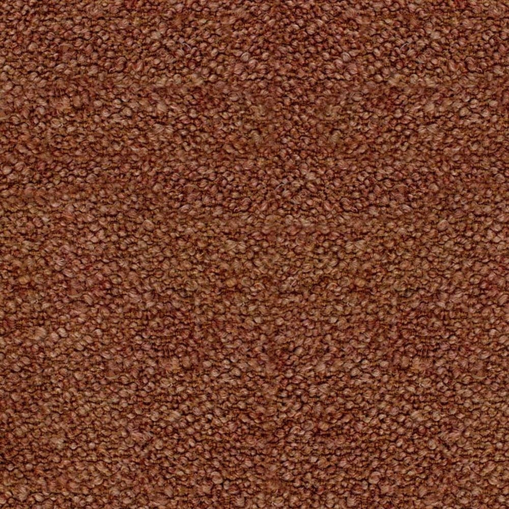 Close-up of rust-brown boucle upholstery fabric showing dense looped texture; 12% wool, 25% acrylic and 63% triacetate blend ideal for contemporary sofa upholstery.