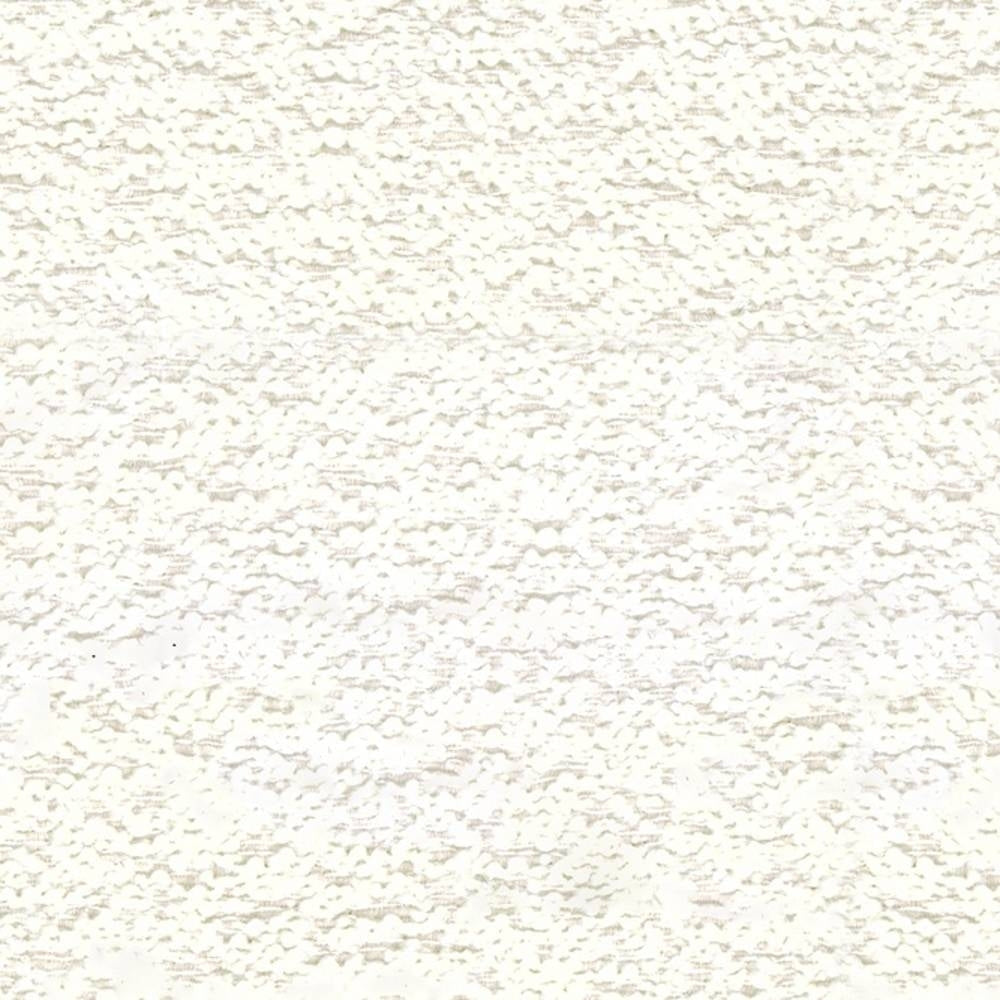 Close-up of a cream plush boucle upholstery fabric swatch showing dense looped texture and subtle horizontal striations; composition 12% wool, 24% acrylic, 64% triacetate for sofa upholstery.