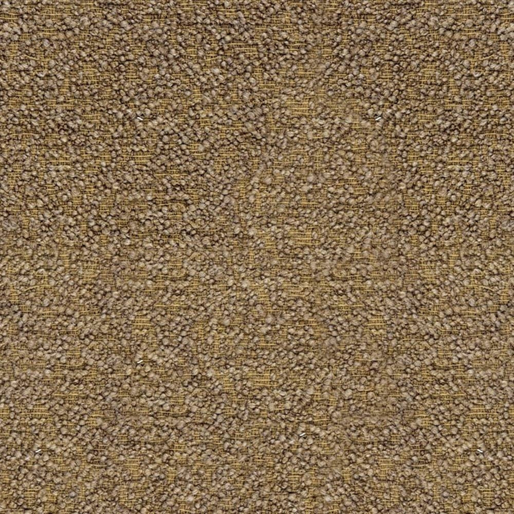 Close-up of cream-tan plush boucle upholstery fabric showing dense looped texture and subtle weave; 12% wool, 24% acrylic, 64% triacetate blend suitable for sofa upholstery.