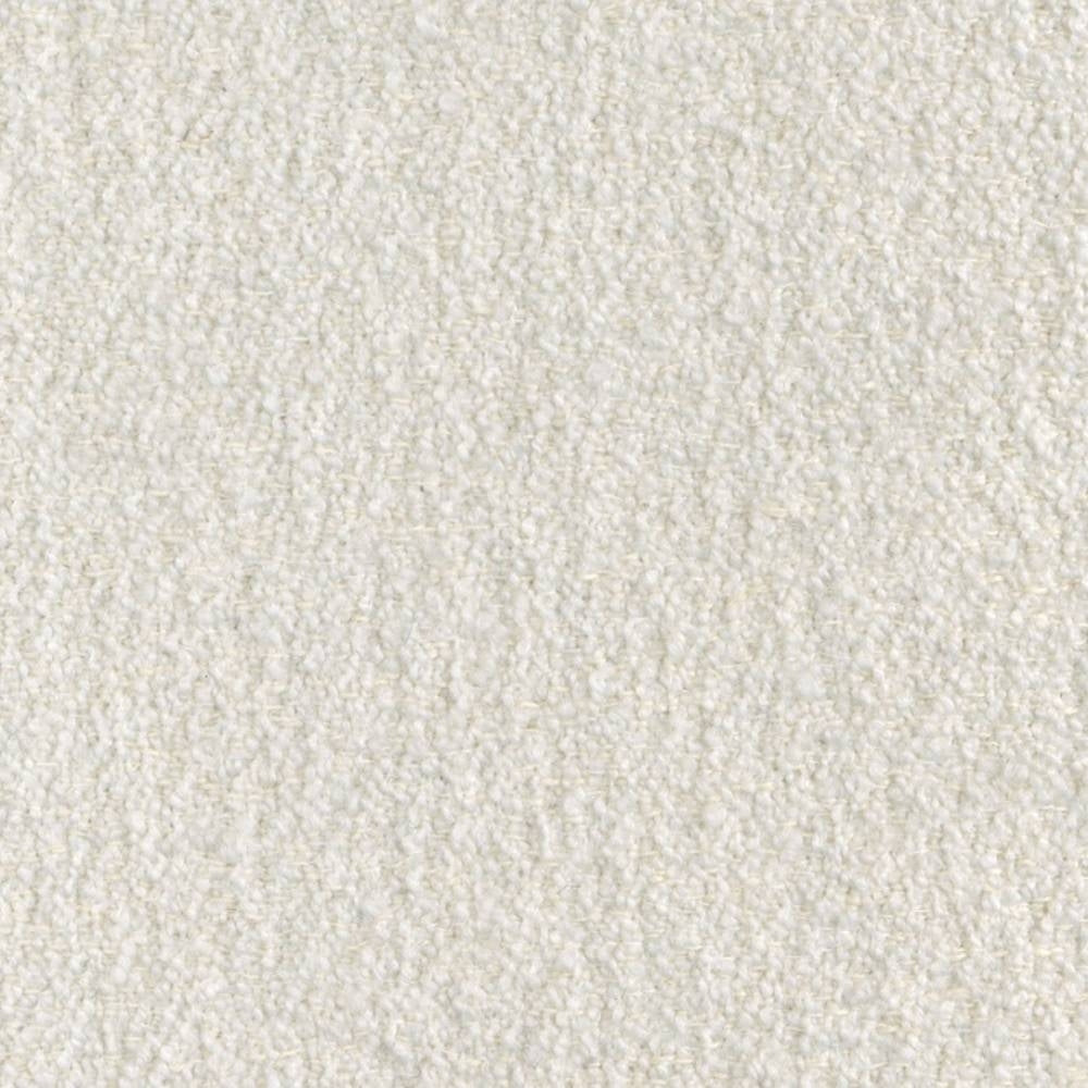 Close-up of cream felted wool-look boucle upholstery fabric showing a soft, looped texture; durable indoor sofa fabric made from a wool, acrylic, linen, rayon and triacetate blend.